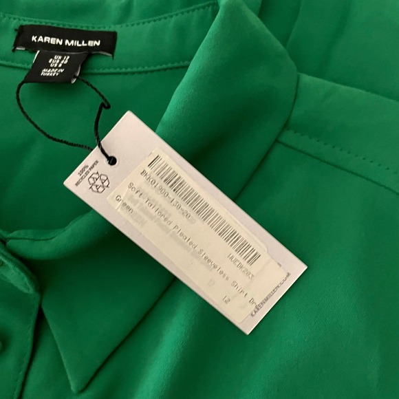 NWT!! KAREN MILLEN Soft Tailored Pleated Sleeveless Shirt Dress Solid Green US 8 - Picture 13 of 16